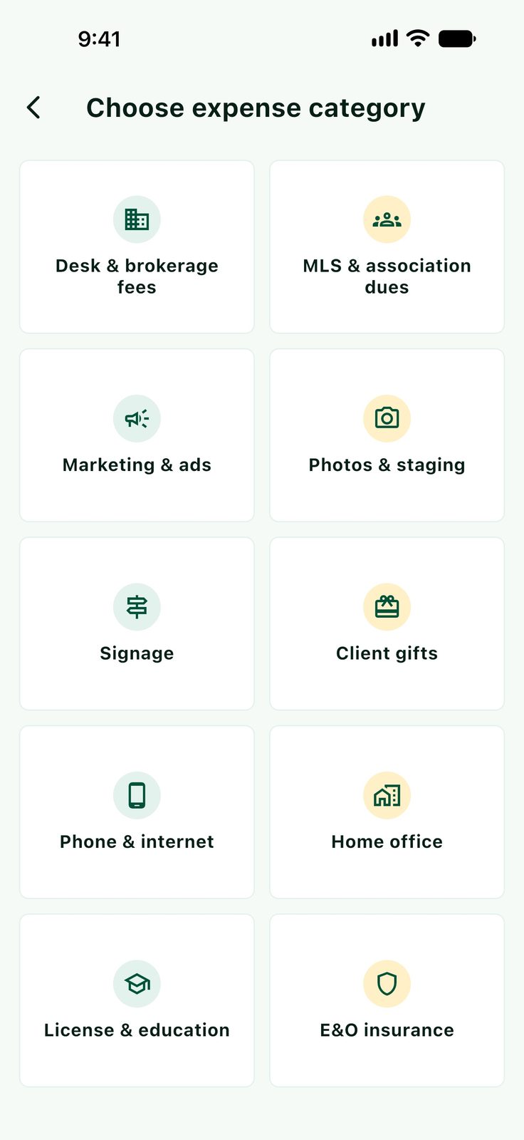 AgentDeduct expense category picker